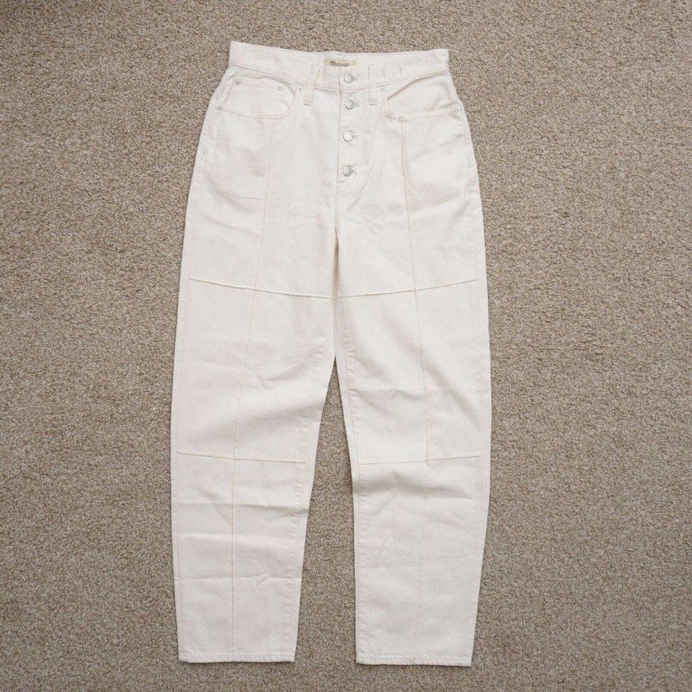Madewell Womens Jeans Baggy Straight Jeans White Button Fly Cotton Size 28
